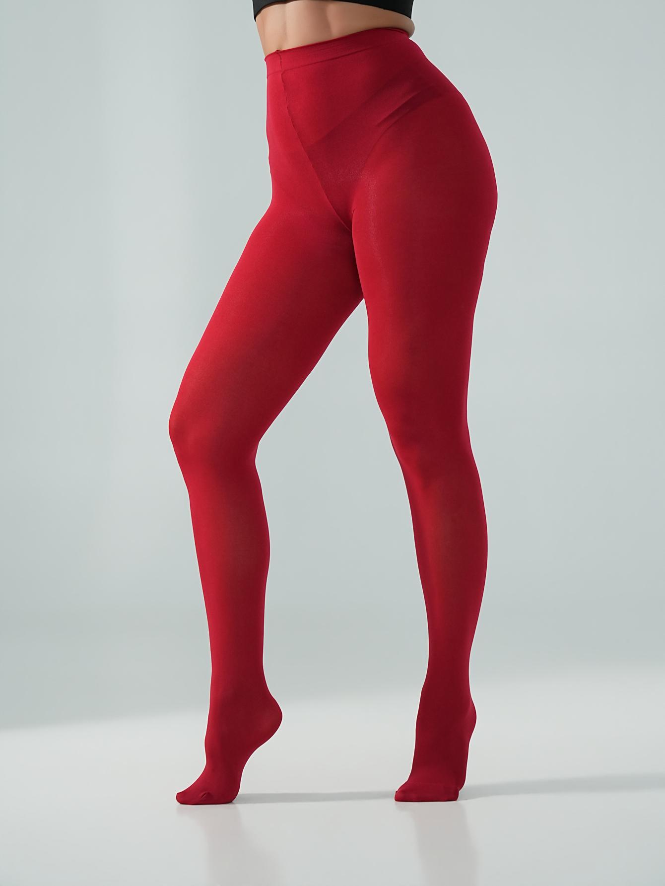 Damen Hellrot Uni Blickdicht Mit Fuß Strumpfhose Weich Hohelastisch Strumpfhose Für Feiertag Festival Club Tägliches Lässiges Outfit L red