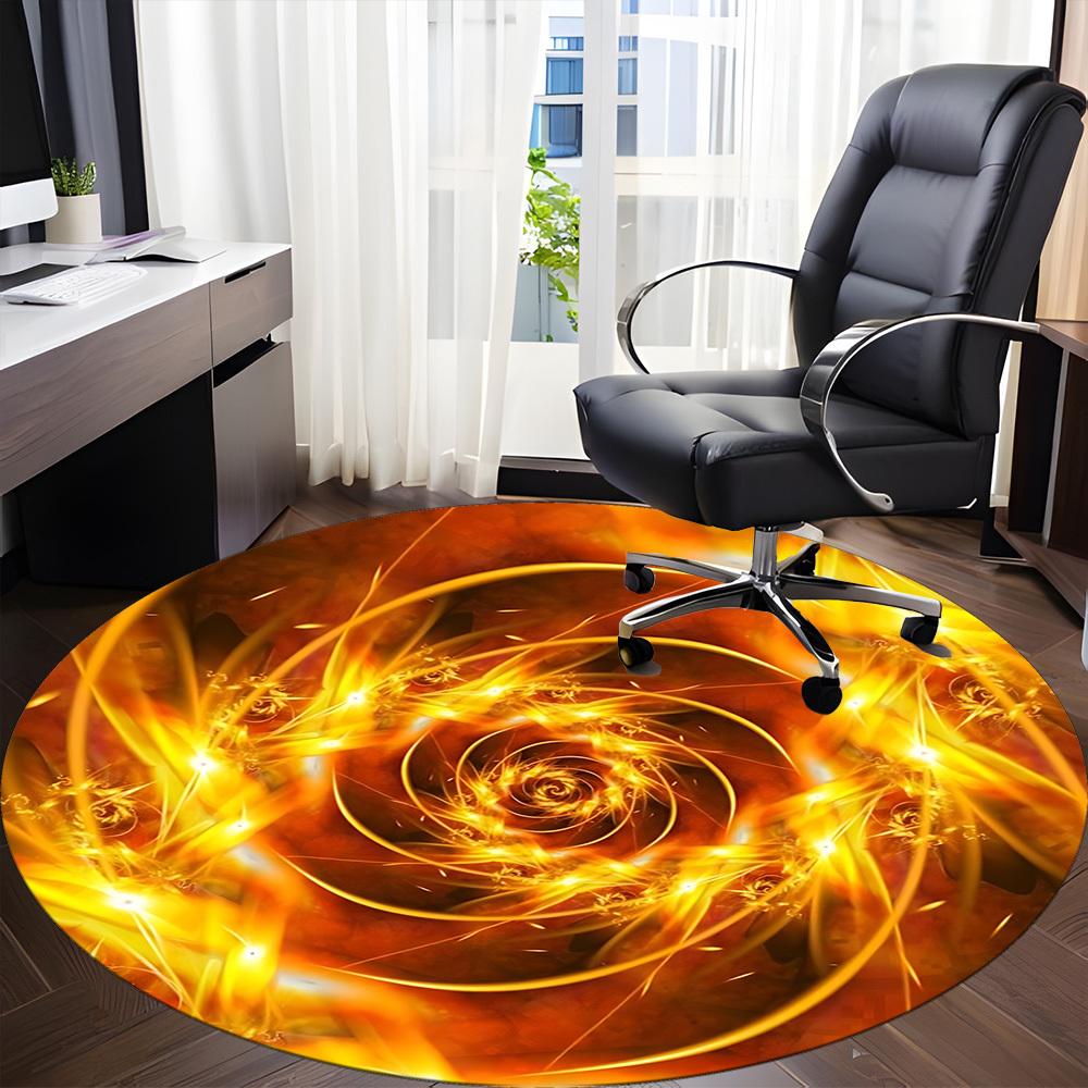 1pc Golden Spiral Chair Carpet for Office, Round Polyester Mat, Indoor Decor for Office, Washable Non-slip Carpet yy251219122