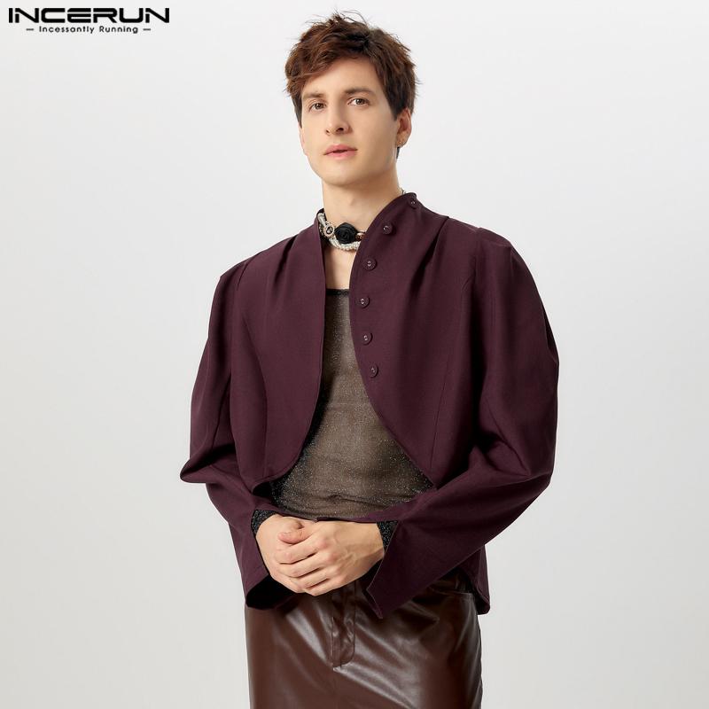INCERUN Men Long Sleeve Short Blazer Thin Coats Irregular Cropped Tops