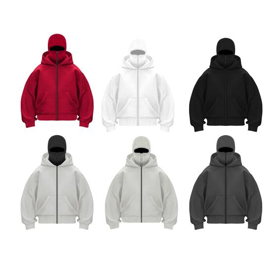 Unisex Kukla Mikina Teplá Volná Mikina s Kapucí Zapínání na Zip Ležérní Bunda s Obličejovou Maskou pro Podzim Zimu Venkovní Sporty Streetové Oblečení