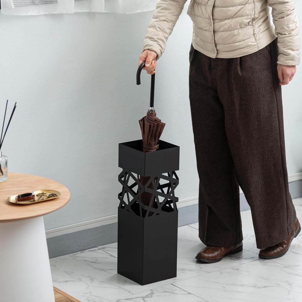 Azumaya-kk Umbrella Stand, Black, Steel, Removable Water Tray, Approx. W15.5 X D15.5 X H49cm, Slim, Square, for Entryways, LFS-186BK