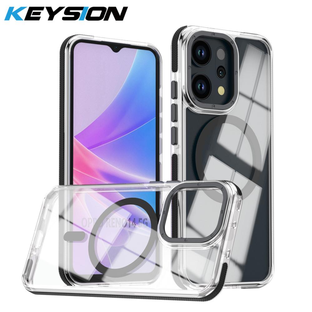KEYSION HD Transparent Magnetic Case for MagSafe for OPPO Reno14 Pro 5G Clear Shockproof Phone Cover for OPPO Reno13 5G for OPPO Reno14 5G чёрный