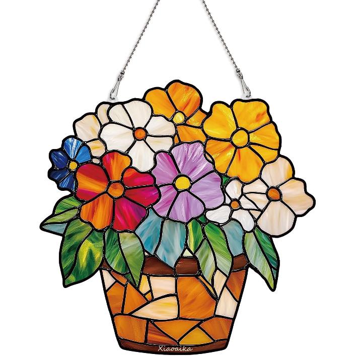 Acrylic Stained Glass Style Blue Moon Cat Window Hanging, Lightweight Faux Stained Glass Suncatcher for Home Decor, Cat Wall Decoration, Ideal for