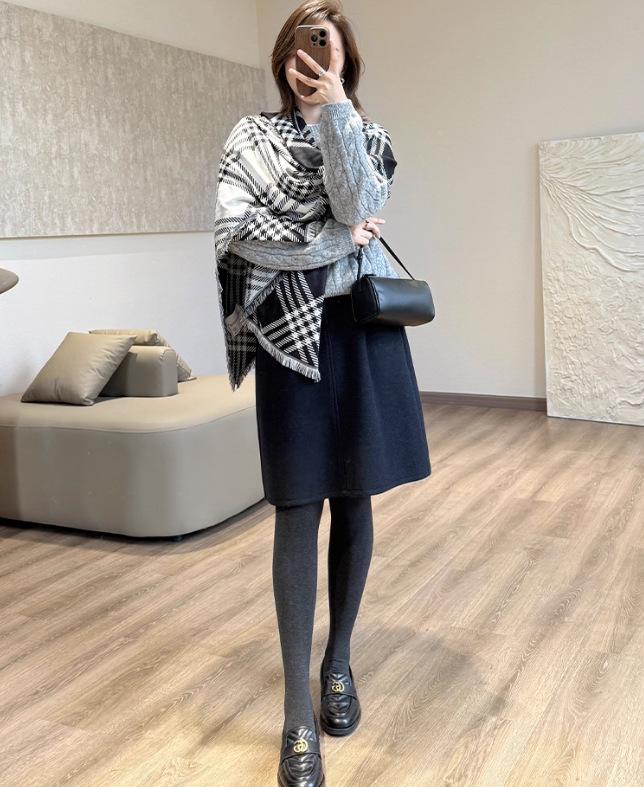 Women's Elegant A-line Wool Blend Skirt with Elastic Waist for Autumn/Winter