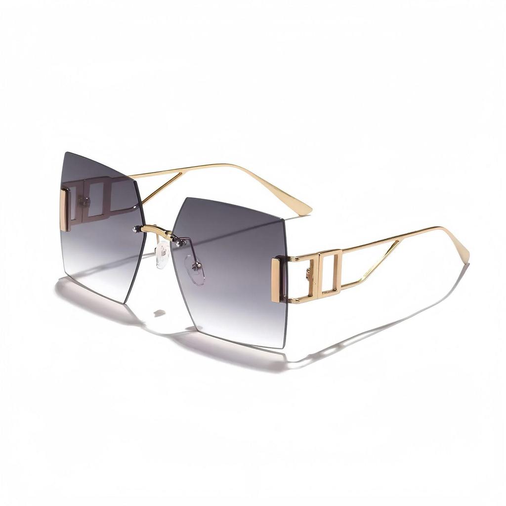 Women's Metal Square Sunglasses with Cut-Edge Design and Hollow Temple - European & American Fashion Style