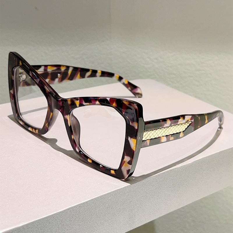 Fashion Cat Eye Anti Blue Light Glasses Leopard Print Splicing Color Cat Eye Large Frame Glasses Oversized Trendy Retro Glasses