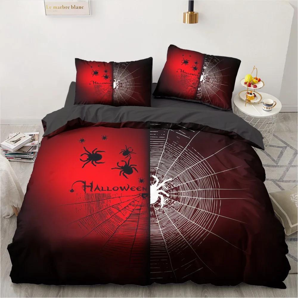 Halloween King Queen Duvet Cover Kawaii Black Cartoon Dryad Ghost Bedding Set For Kids Boys Pumpkin 2/3Pcs Polyester Quilt Cover