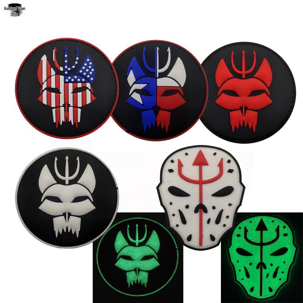 PVC Rubber 3D Trident Cat Head Velcro Badge Patch for Backpack