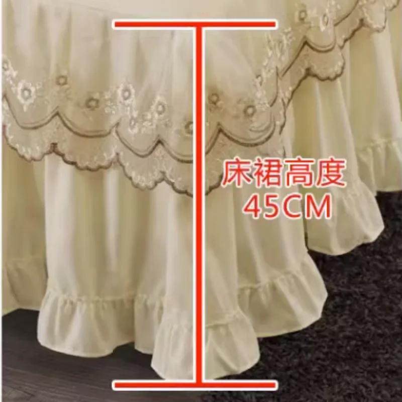 3pcs Bed Skirt Bedspread Pillowcase Ruffle Lace Anti Slip 1.8x2.0m Bed Cover Solid Colour Lace Mattress Dust Bedding Cover