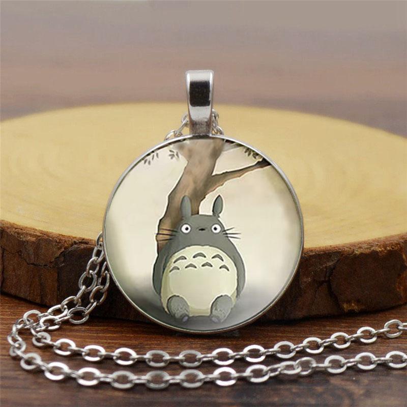 Time Gem Cute Totoro Pattern Round Glass Alloy Pendant Necklace