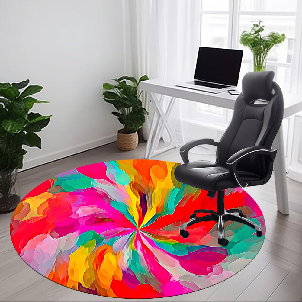 1pc Colorful Abstract Painting Chair Carpet for Office Non Slip, Machine Washable Rug for Office, Room Holiday Decor for Christmas, Birthday Polyester