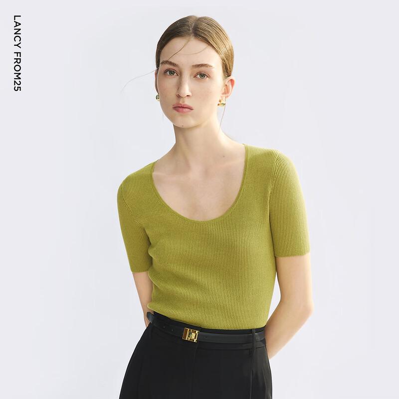 LANGZI Women's Round Neck Short Sleeve Knit Top