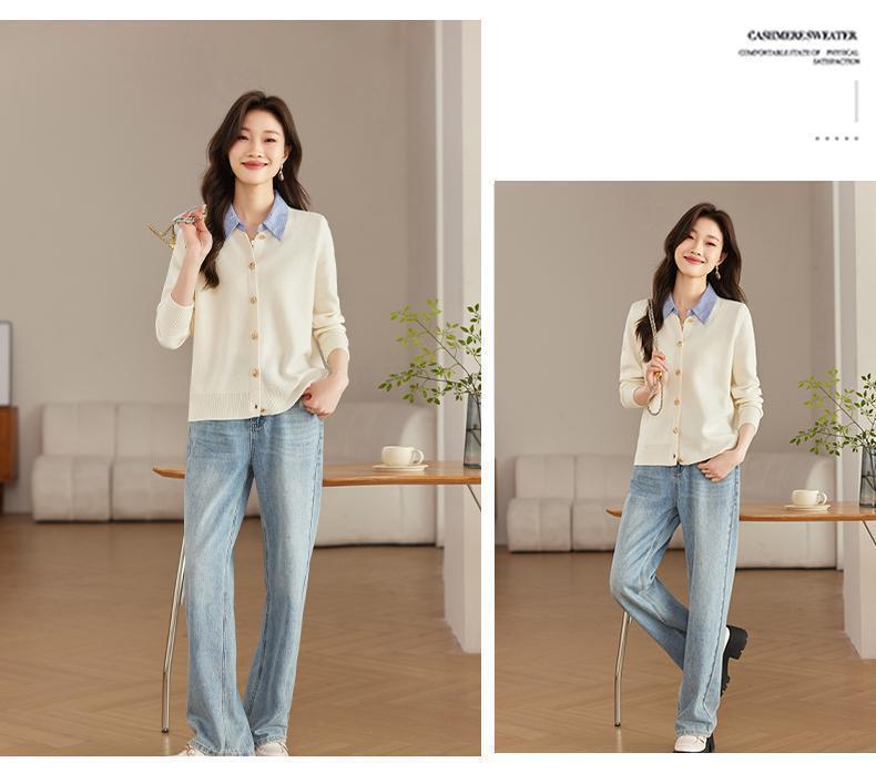 Elegant Knit Cardigan with Shirt Collar - Fashionable Two-Piece Style for Spring & Autumn 2026