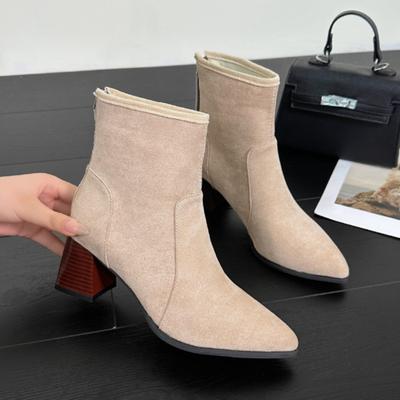 Чоботи Осінньо-зимові жіночі шкарпетки Ботильйони Модні жіночі чоботи на квадратному каблуці Елегантна еластична тканина Короткі чоботи Жіноче взуття
