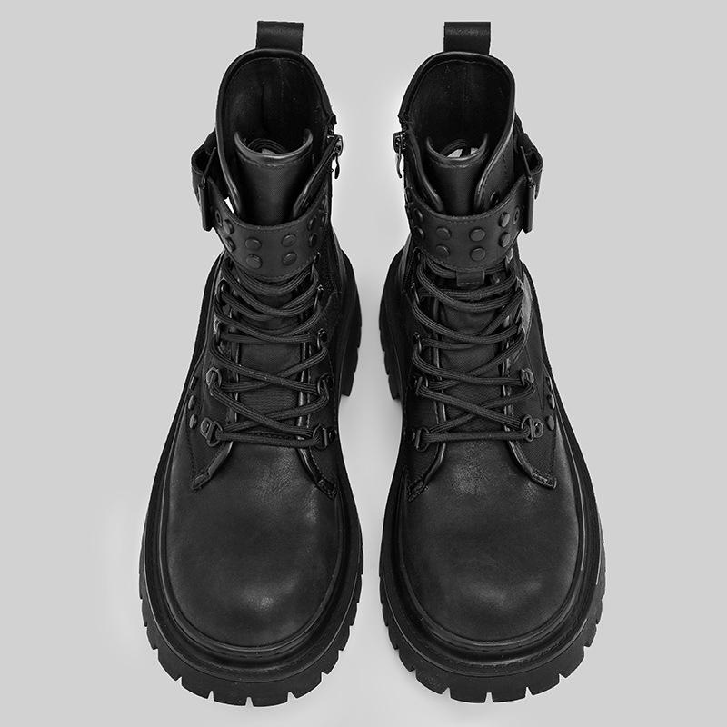 Unisex Retro Black Martin Stiefel: Vielseitige, dicksohlige, kurze Motorradstiefel für den Herbst