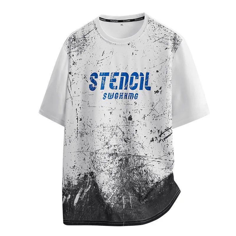 Men's Plus Size Gradient Ice Silk Short Sleeve T-shirt - Summer Round Neck Trendy Style