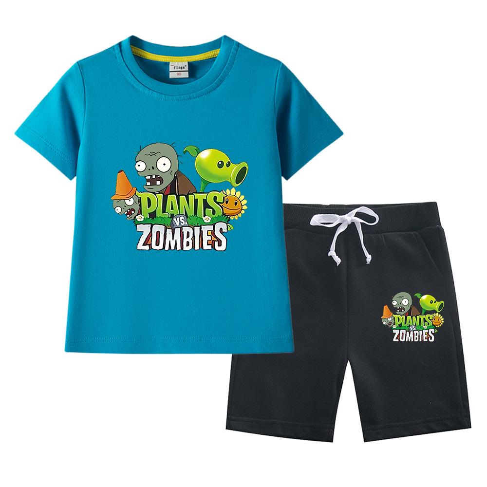 Plants Vs. Zombies Boys' Summer Set: Kids' Thin Short Sleeve T-shirt & Shorts Two-Piece Set