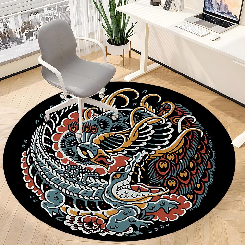 1pc Dragon Phoenix Office Round Area Rug, Indoor Mat Suitable For Office, Under Office Chairs Bedroom Living Room Home Decor, Room Deco