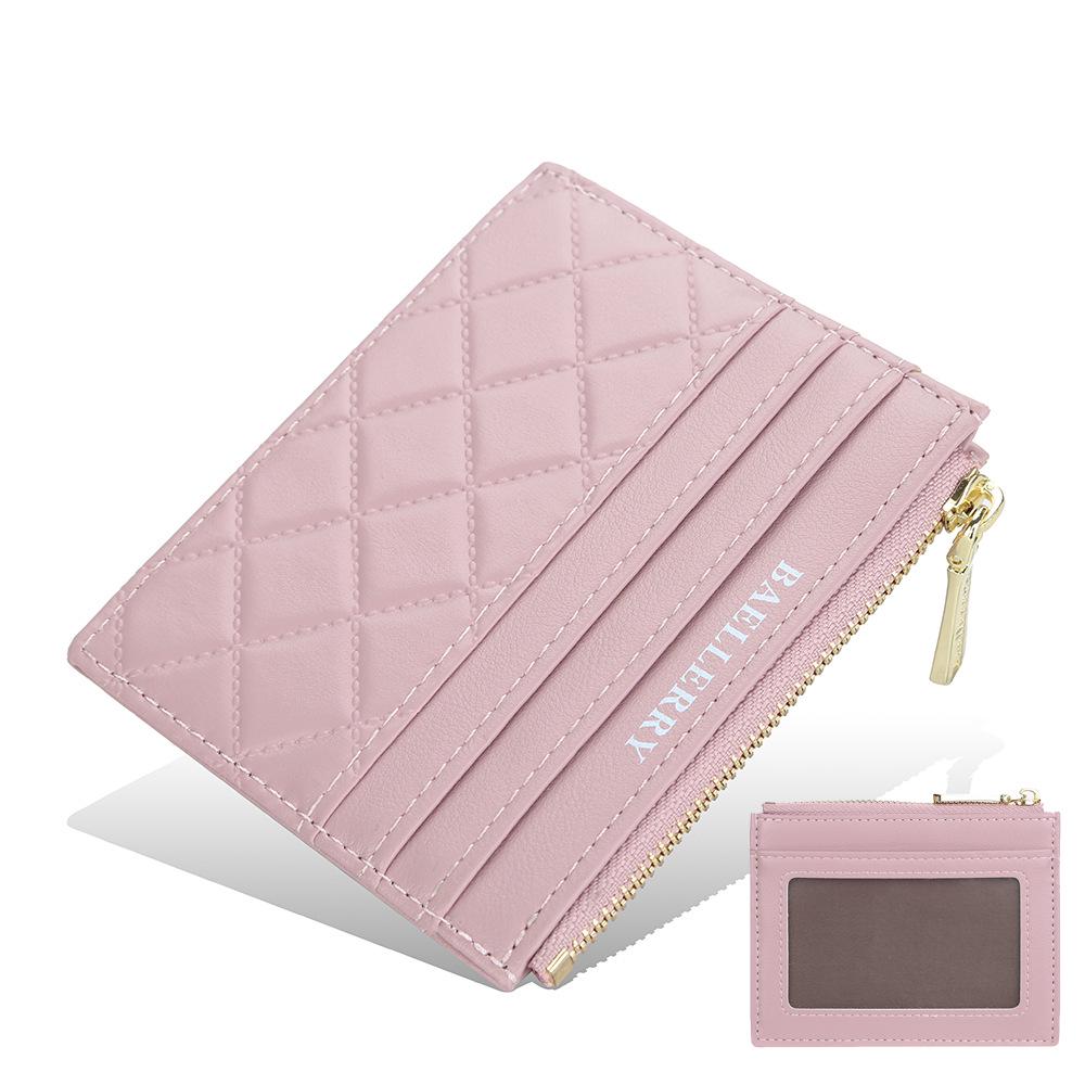 BAELLERRY Women's Multi-color Korean Style Embossed Thin Zipper Card Holder