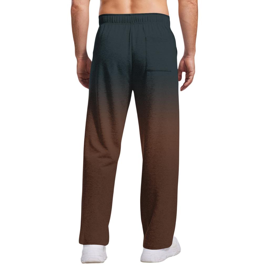 Herrbyxor med slips, gradientmönster och fickor | Lösa raka ben, resår i midjan med dragsko för vardags- och fritidskläder