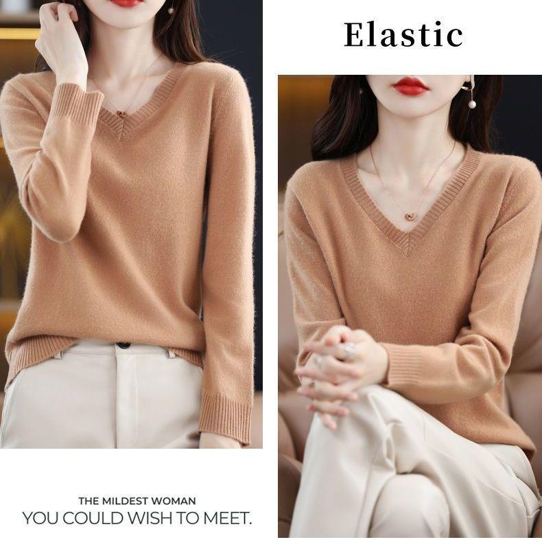Australian Wool V-Neck Loose Knit Sweater for Women - 2025 Autumn/Winter Collection
