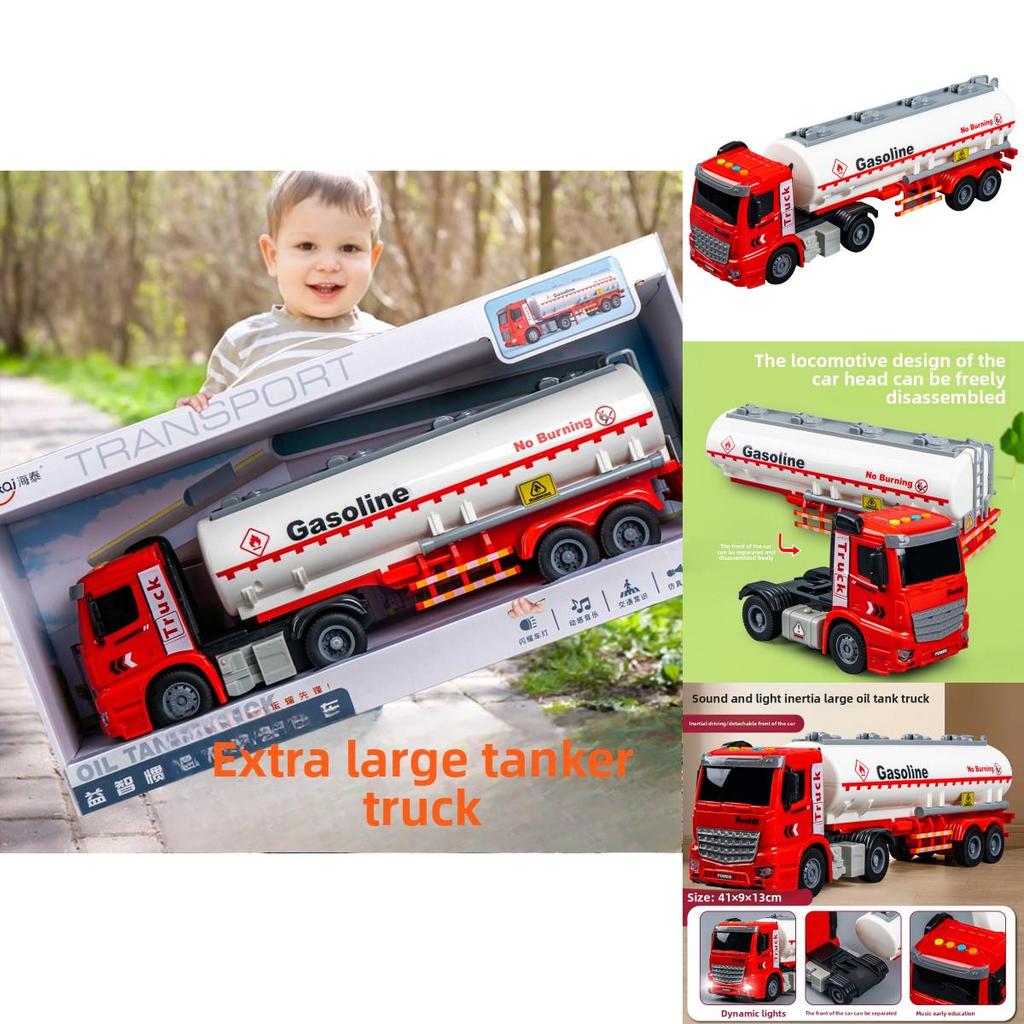 Childrens Large Plastic Fuel Tanker Inertia Drive With Lights Engineering Vehicle For Interactive Play