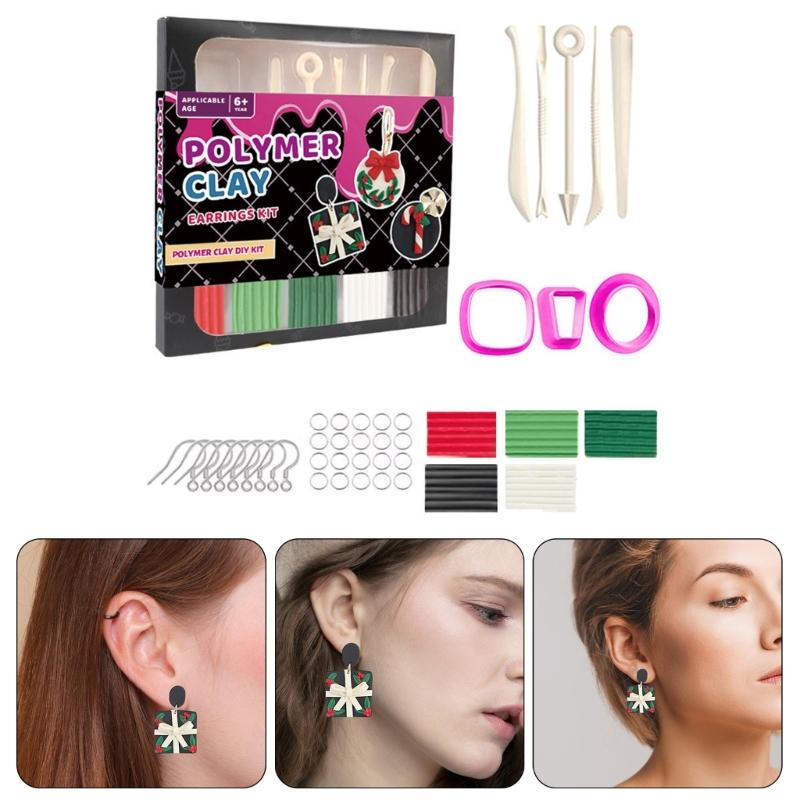 40Pcs Clay Jewelry Making Set with 5 Color Soft Clay, Sculpting Modelling Tool Clay Cutter, Earring Hooks for Artist Kid