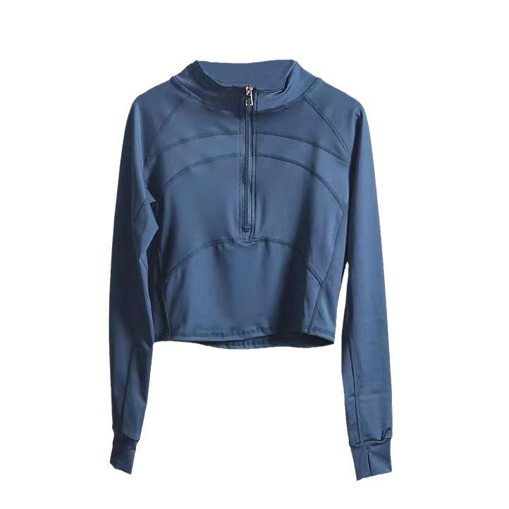 Women's Slim Fit Stand Collar Yoga Wear Long Sleeve T-Shirt - Stylish & Elastic for Autumn