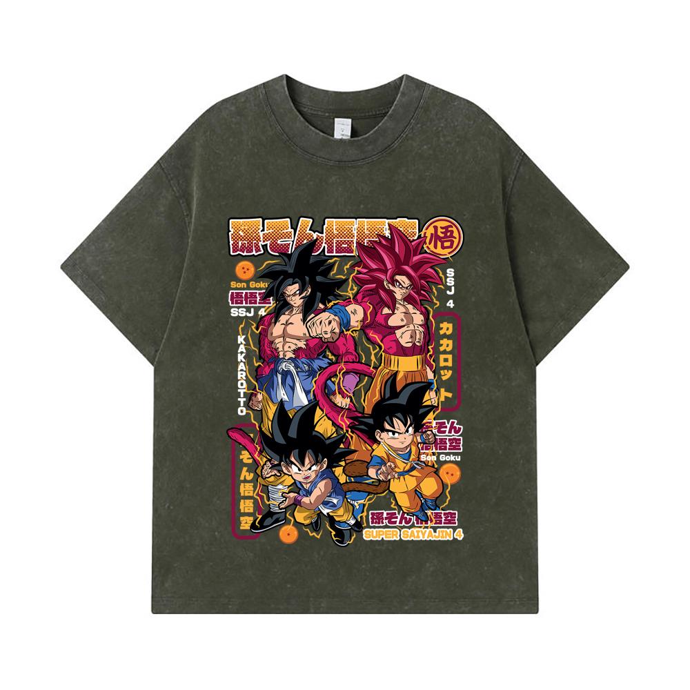 275 GSM Washed T-shirts 100% Cotton Dragon Ball V41 Goku SSJ4 Print Unisex Heavy Cotton T Shirt