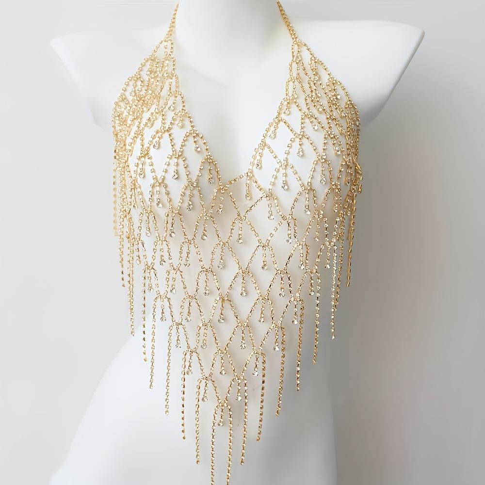 

Beach Accessories Women, Sexy Hollow Fringed Breast Chain, Nightclub Party Shiny Body Chain Top серебряный