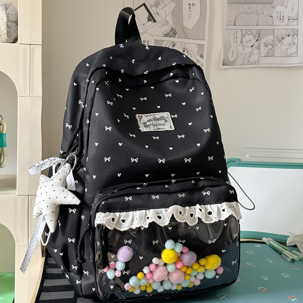 Schoolbag Korean ins College Style Personality High Value Middle School Student Backpack Sweet Lace Soft Girl Style Travel Backpack