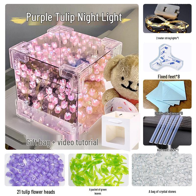 Cadeau de Saint-Valentin: Veilleuse Tulipe Faite à la Main Rubik's Cube - Parfait pour l'Anniversaire de la Petite Amie