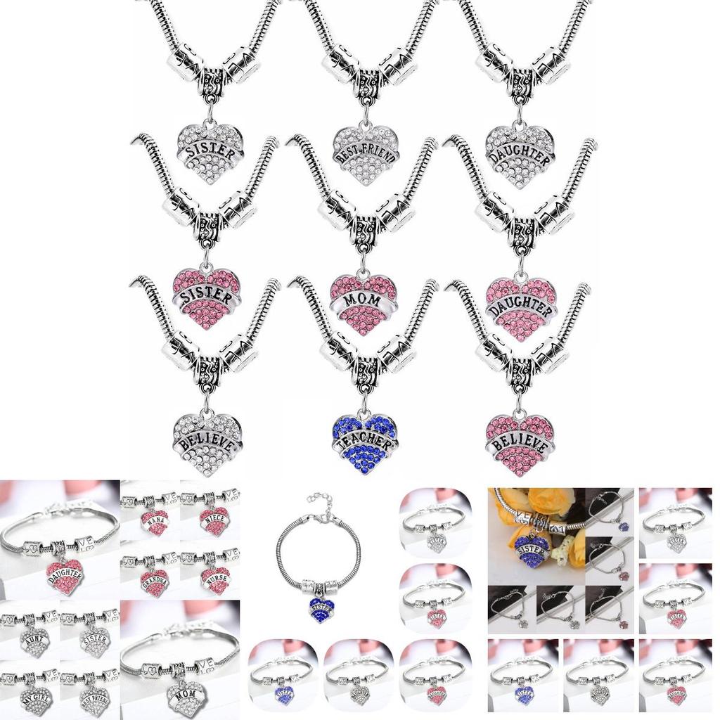 Stylish Heart Shaped Family Member Bracelet With Rhinestone Accents For Special Occasions