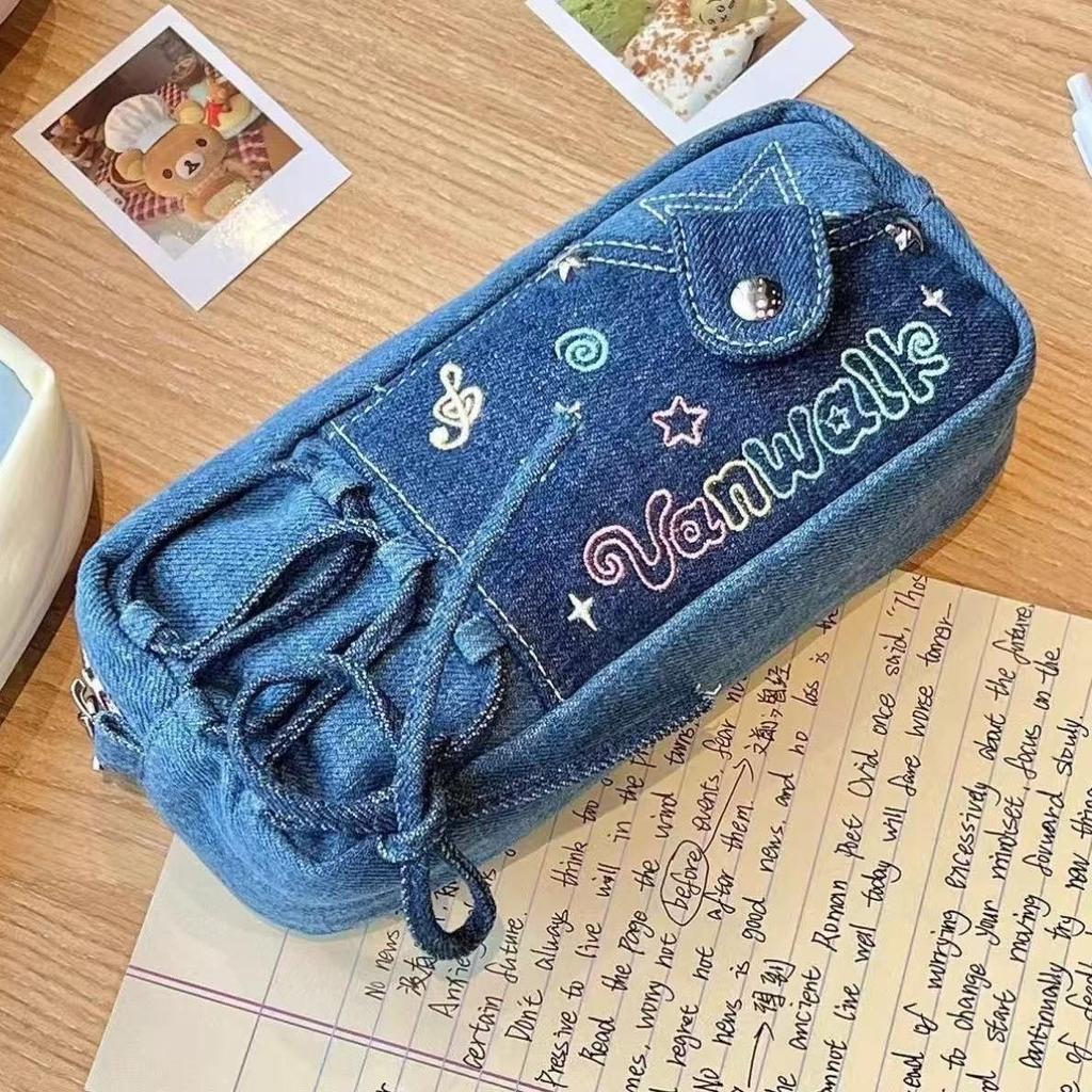 Duoduo Star Musical Note Pencil Case - Large Capacity Canvas Bag for Junior High Girls' Stationery