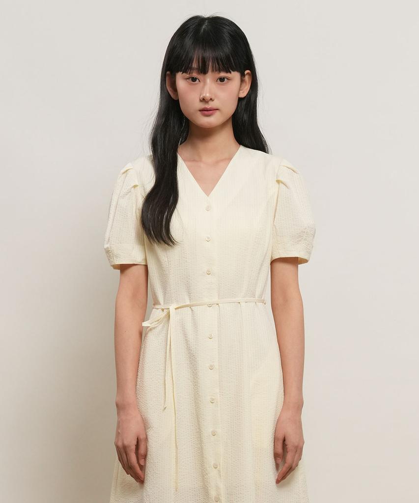 GENERALIDEA Striped V-Neck Puff Long Dress [Vanilla] / Gf2Lop514