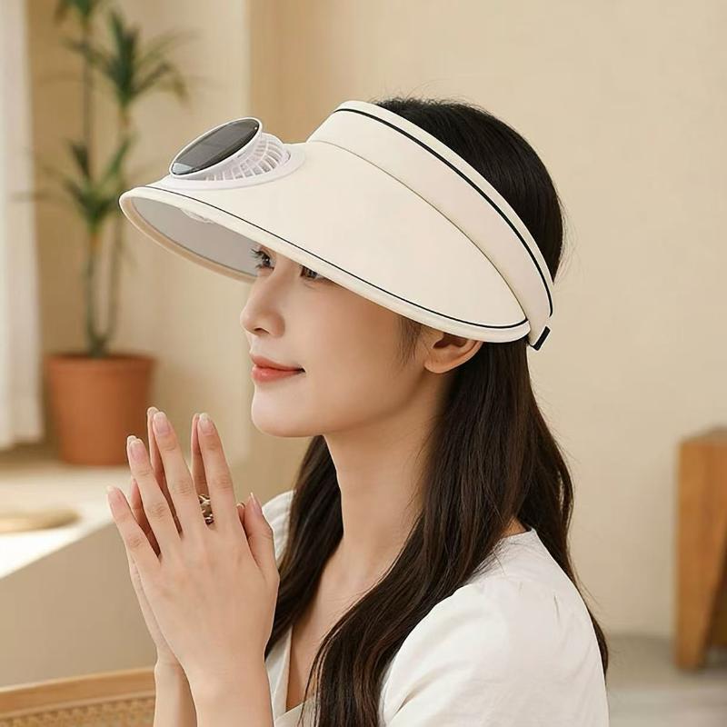 Wide Brim Sun Hat With Fan Breathable Solar Powered Fan Outdoor Visor Hat Empty Top Sunshade Beach Sunshade Hat Women