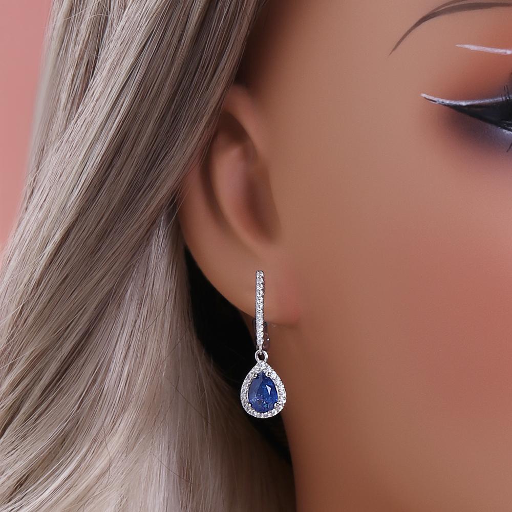 Gorgeous 925 Sterling silver clasp earrings natural Kyanite pear 6*8mm gemstones fine jewelry for women's Proposal Banquet gifts