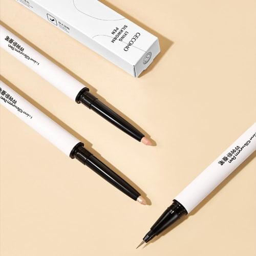 GECOMO Double Core Eyeliner Tear Bag Liner Waterproof Pencil Eyeliner [Pencil & Liquid 2in1] Popular Cosmetics High Adhesion Double Line Expert Greige
