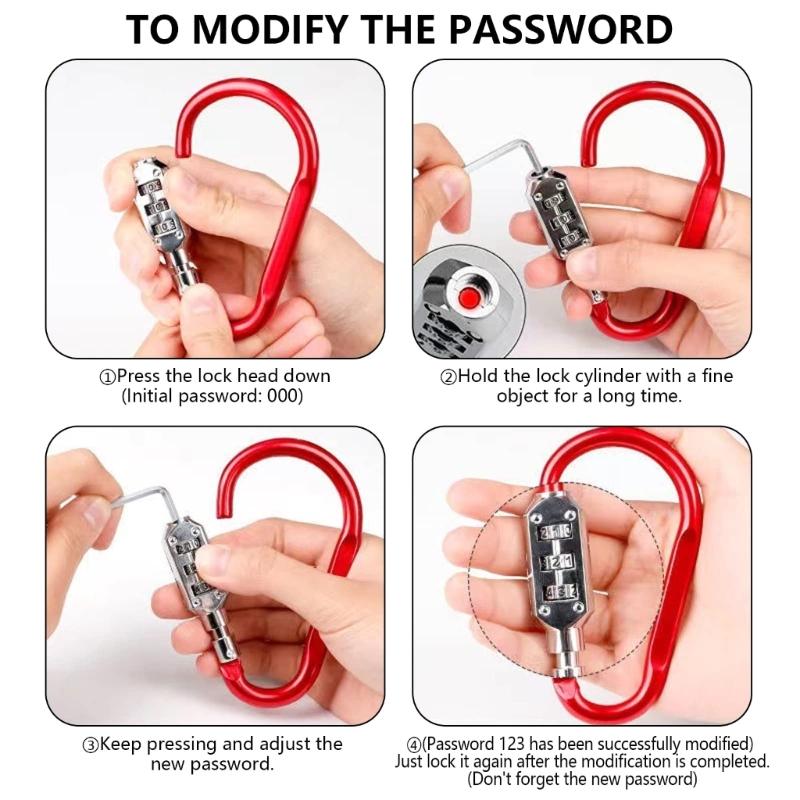 Padlocks for Luggage Aluminum Alloy Locks 3 Dial Digit Resettable Lock Carabiner