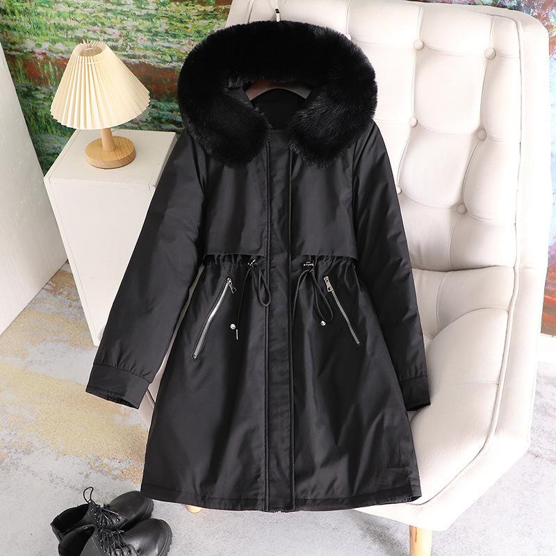 Pie overcome the new women's medium and long cotton-padded clothes, winter velvet cotton-padded jackets, and large fur collar jackets.