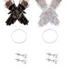 1920s Fascinator Headpiece Set for Party Wedding with Gloves Necklace Feathered Lace Flapper Headwear for Theme Party