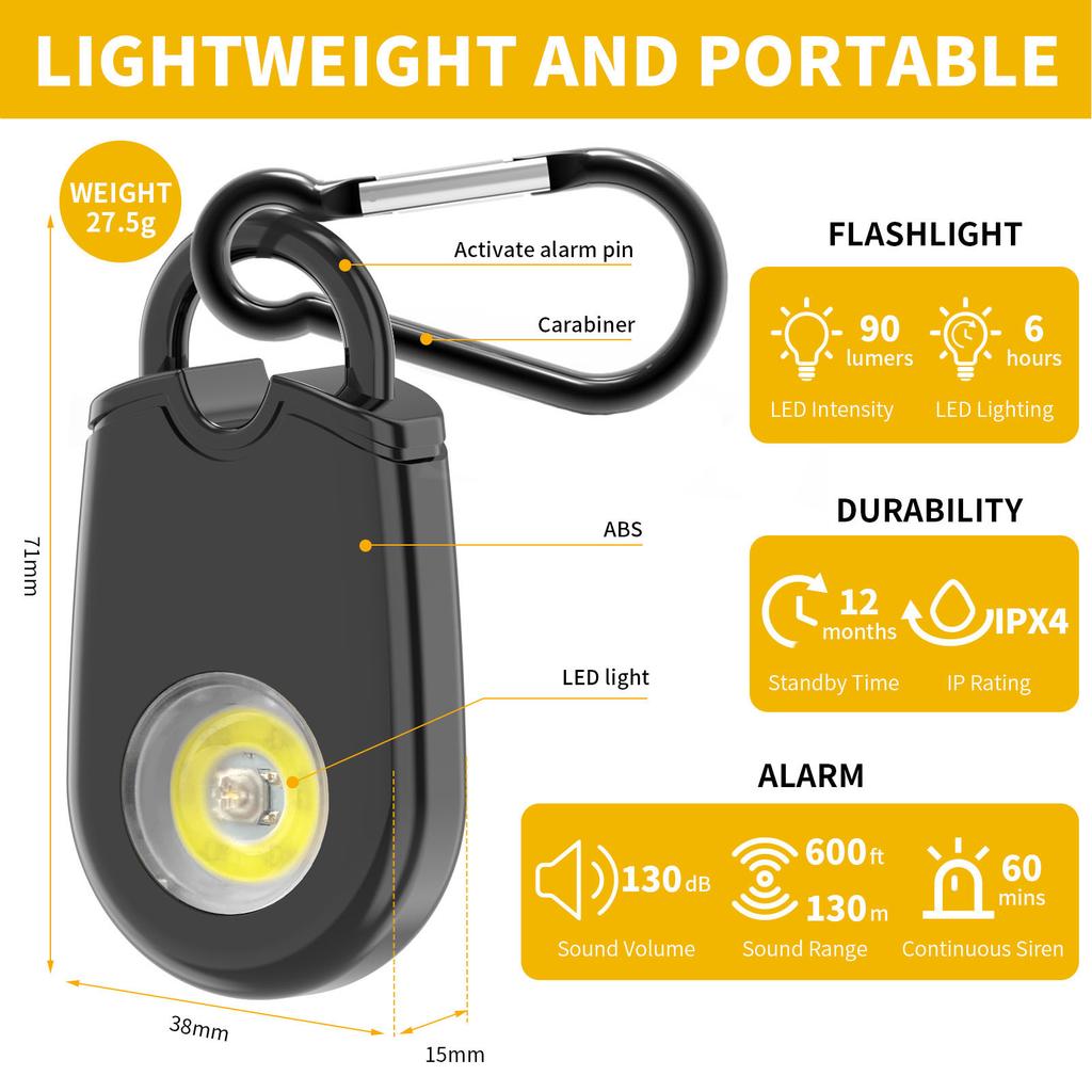 Person Security Alarm Keychain Sound Portable Self Protection Keychain Safety Alarm with LED Light