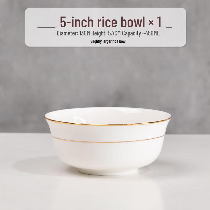 NHZHIW 5-Inch Gold Rim Ceramic Dining Bowl