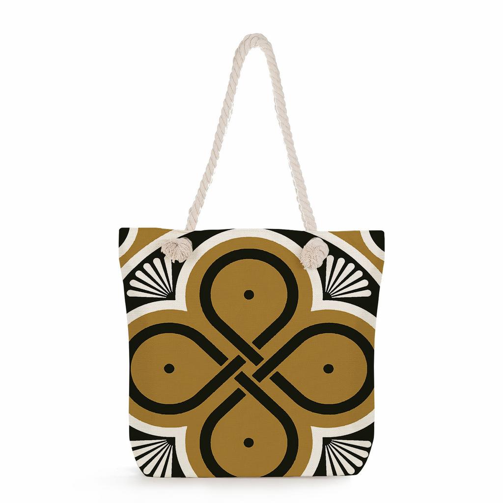 Multifunctional  Flower Printed Thick Rope Shoulder Beach Bag 7588