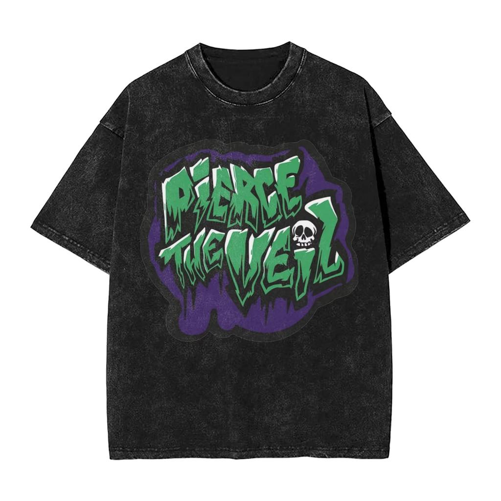 Camiseta Lavada de la Banda de Rock Pierce The Veil Streetwear Camiseta Novedosa Camisetas para Hombres Mujeres Manga Corta High Street