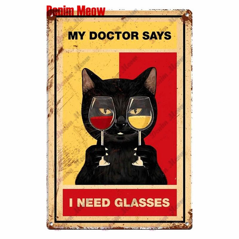 Vintage Turquoise Cat Metal Poster, I Drink Wine Wall Tin Sign, Retro Frogs, Wine Plate for Elf Bar, Pub and Garden Decor, WY52