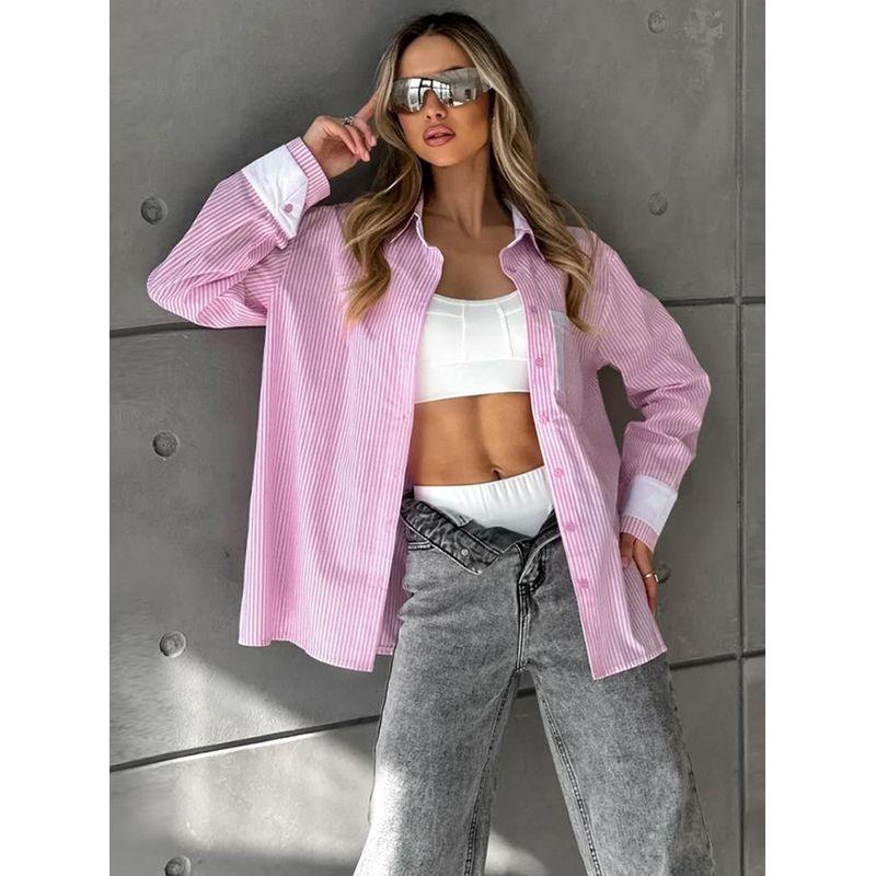 European and American Commuters' Stripes Shirt Loose Straight Style American Street Shirt Coat Inner Wear Ins Style