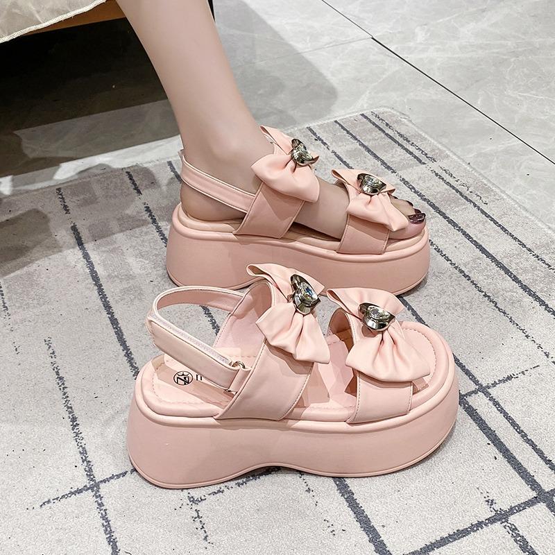 Fashion Summer Embed Rhinestone Wedges Sandals 7.5CM Ladies Beach Slippers High Heels Sandals Women Casual Platform Chunky Sandalias