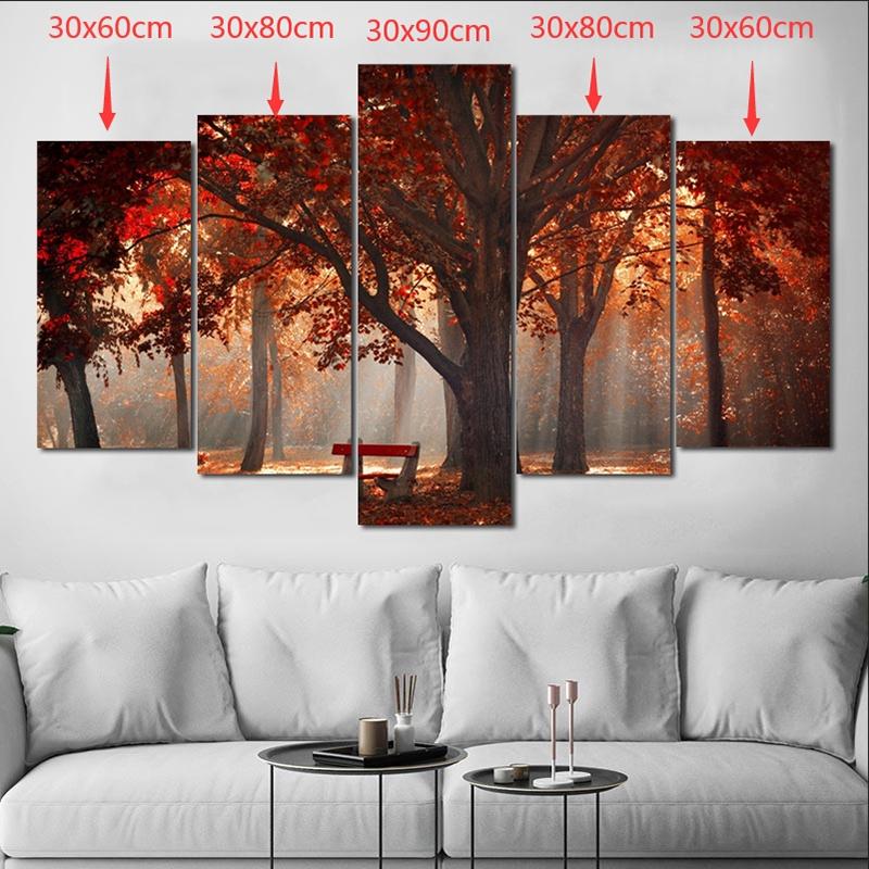 SELFLESSLY 5 Panels/Set Red Tree Autumn Landscape Pictures Canvas Painting Wall Art For Living Room Posters Scenery Home Decor