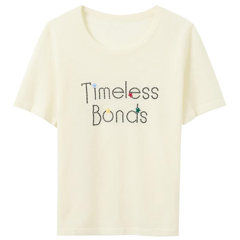 

Color-block Letter Embroidered Knit T-Shirt M